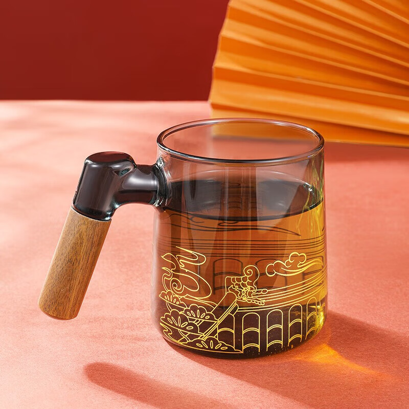 上新了文创 故宫泡茶杯 茶水分离杯 文创玻璃水杯礼盒生日礼物男士送朋友 浮云沉香玻璃泡茶杯