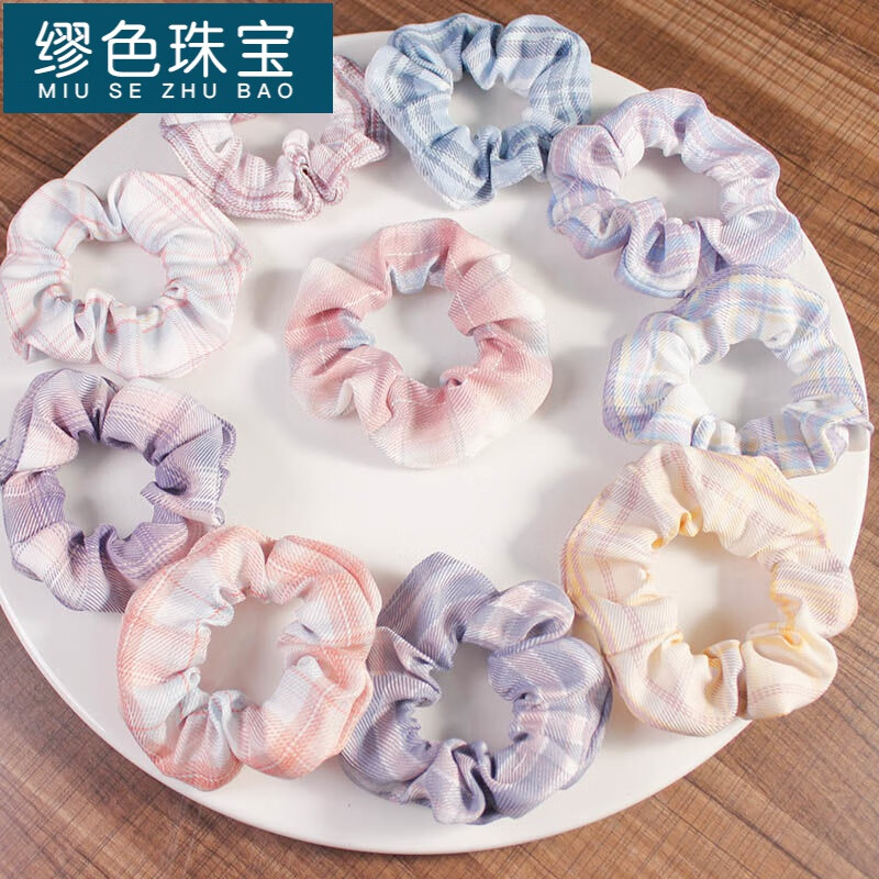 日韩风格少女学院风jk布艺大肠发圈头绳复古格子肥肠发圈