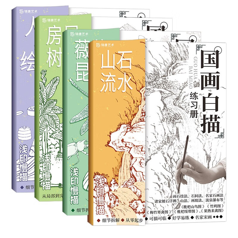 国画白描练习册 全集六册 工笔画白描描摹本 国画教材 勾线控