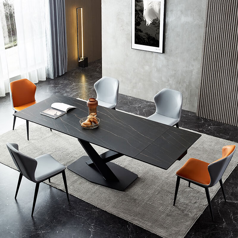 宋家匠意式轻奢家用可伸缩岩板餐桌现代简约小户型多功能岩板餐 1.4米固定台(可定做尺寸)