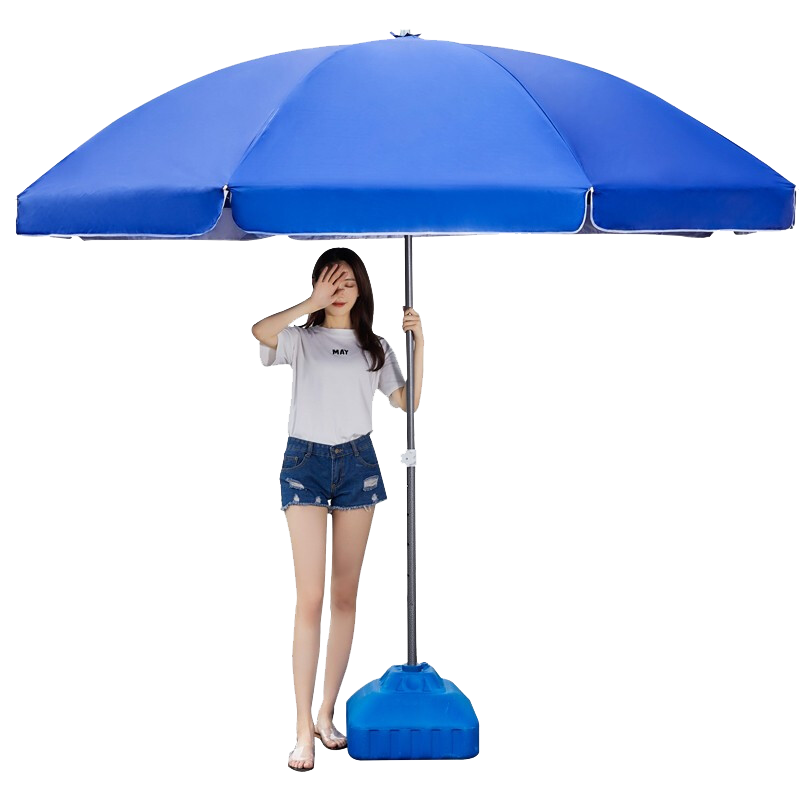 户外遮阳伞大号摆摊伞大型雨伞太阳伞地摊沙滩伞防雨防晒双层折叠广告伞摊位伞直杆庭院伞夜市大伞大圆伞商用 2.4米蓝色三层架/银胶加厚