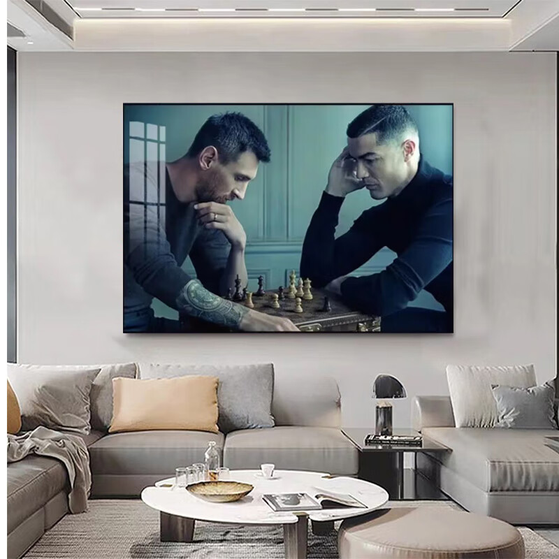 宣昂2022卡塔尔世界杯梅罗史诗级同框客厅背景墙装饰画卧室球星挂画