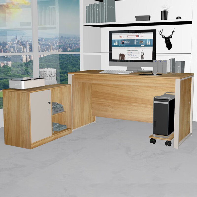 美宜德曼（MYDM）电脑桌 1.4米组合三件套左柜办公桌橡木色 老板桌职员办公桌