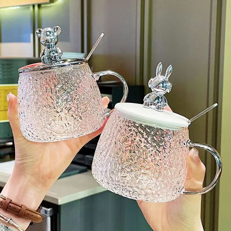 ins风可爱耐热玻璃水杯高颜值马克杯带盖勺办公室咖啡燕麦早餐