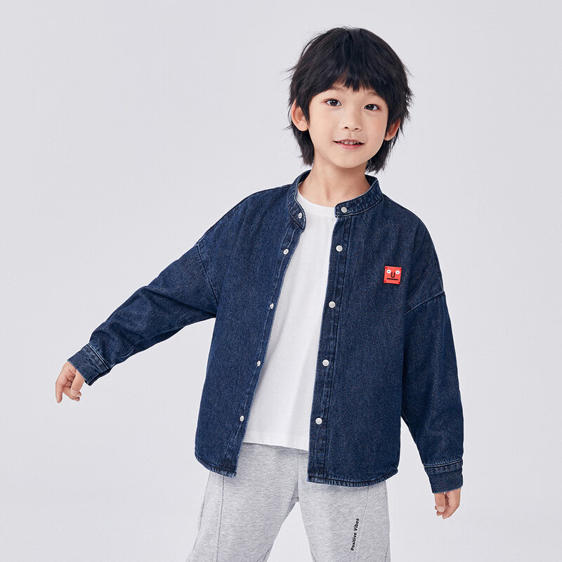 MiniPeace太平鸟童装男童长袖牛仔衬衫外套卡通装饰春秋新品 牛仔衬衫 150cm