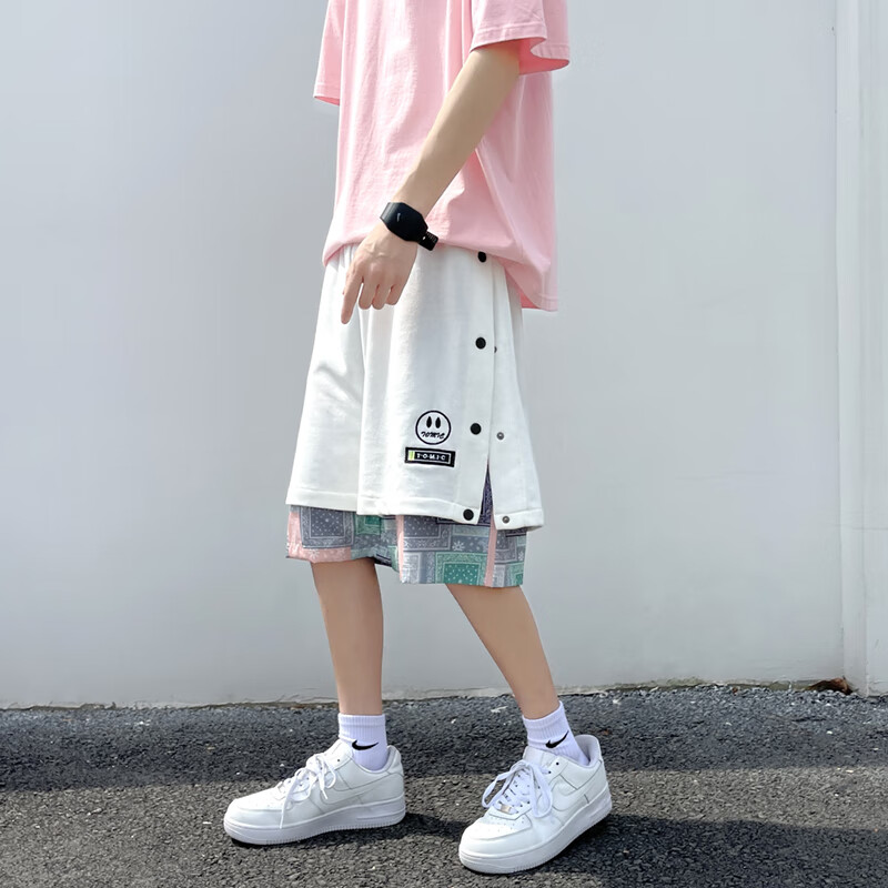 曹范(caofan)2022彩色腰果花排扣短裤男夏季大码宽松潮牌ins高街运动