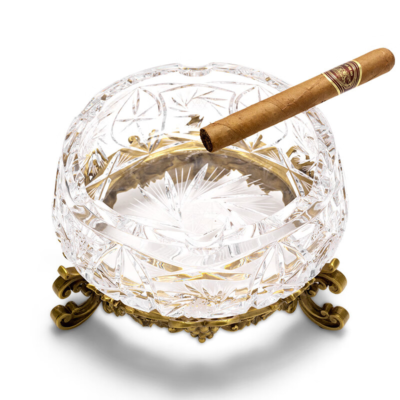 茄皇(cigarking)雪茄烟灰缸分体设计铜底座易清洗现代水晶玻璃烟灰缸