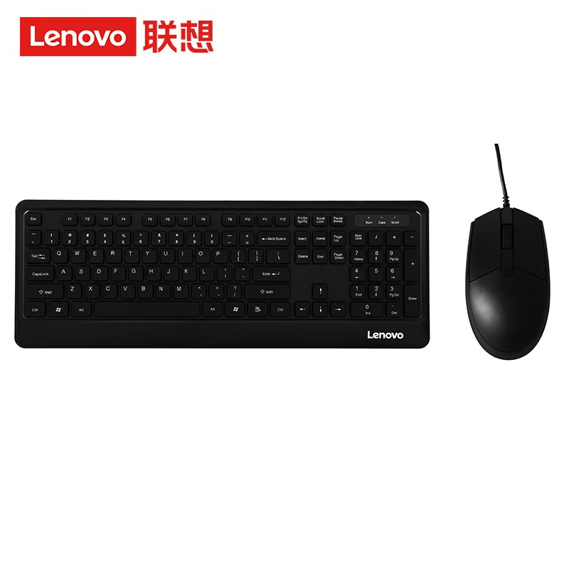 联想（Lenovo）键鼠套装 键盘鼠标套装 办公键鼠套装 电脑笔记本键盘 全尺寸 KM102 轻薄有线键鼠套装