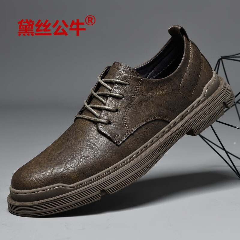 黛丝公牛牛皮鞋男 秋冬新款男士英伦风复古小皮鞋纯色商务休闲皮鞋