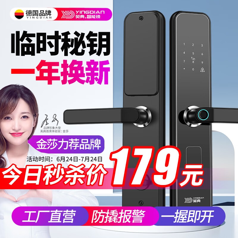英典（YINGDIAN）Y3指纹锁密码锁民宿公寓智能门锁电子锁家用防盗门远程临时秘钥 五合一开锁（指导安装）