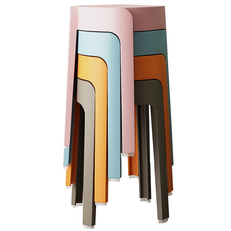 新颜值主义 凳子加厚板凳餐凳圆凳小凳子塑料椅子塑胶凳子1800g四把装YZ501 【粉绿蓝橘】