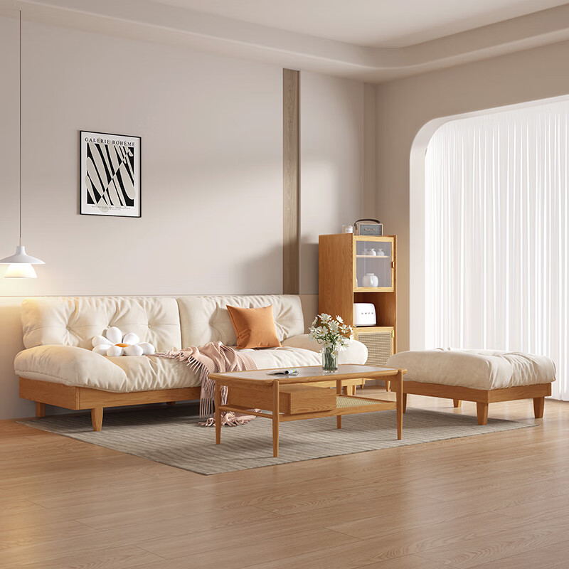 锟霖屹白蜡木沙发 北欧白蜡木全实木云朵沙发奶油风客厅日式原木风