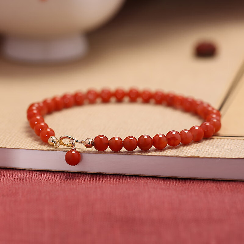 甄祥天然南红玛瑙手链小米粒单圈复古本命年转运珠红豆手串送女友礼物