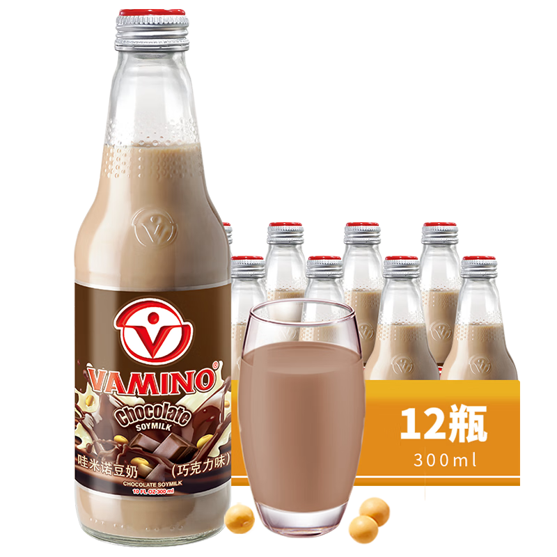 哇米諾vamino 泰國進(jìn)口豆奶植物蛋白奶 玻璃瓶裝豆?jié){營養(yǎng)早餐奶飲料飲品 【巧克力味】泰國豆奶300ml*12瓶