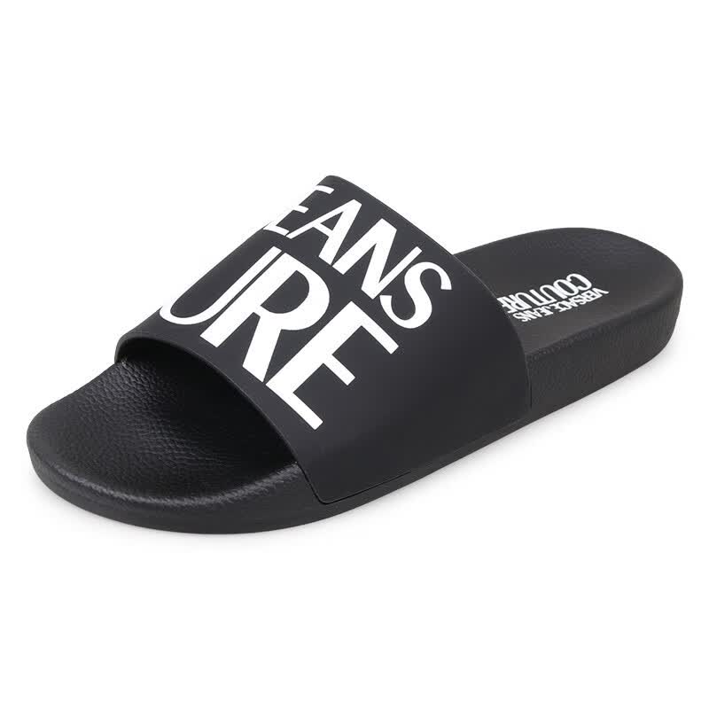 范思哲(versace jeans couture)男士 撞色徽标一字拖鞋 72ya3sq6 黑色