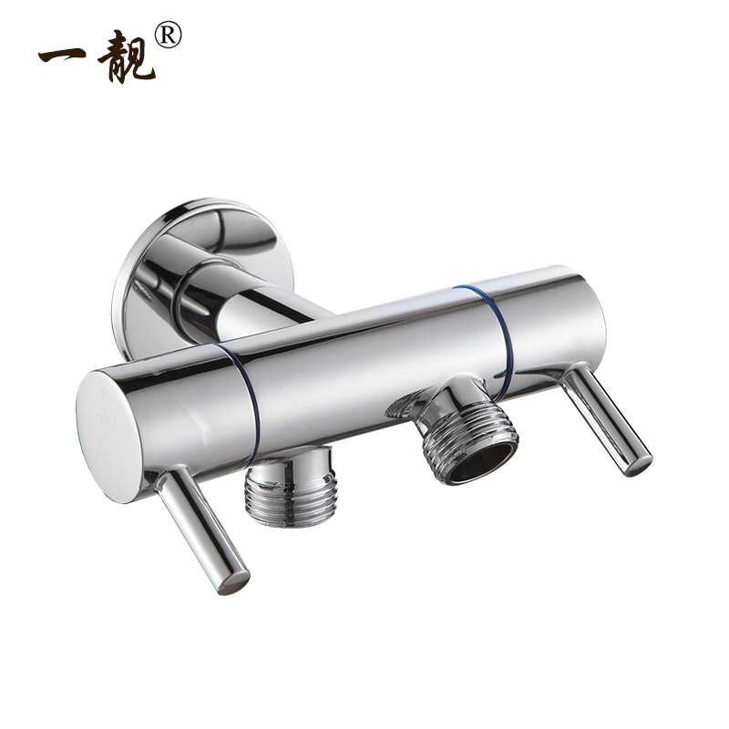 一靓黄铜三通水龙头洗衣机水龙头一进二出马桶角阀开关分水器加长角阀