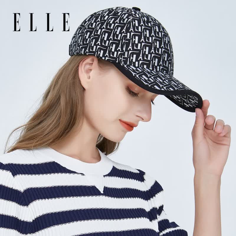 ELLE棒球帽男女时尚情侣鸭舌帽户外遮阳防晒提花帽子可调节 气质黑 均码可调节