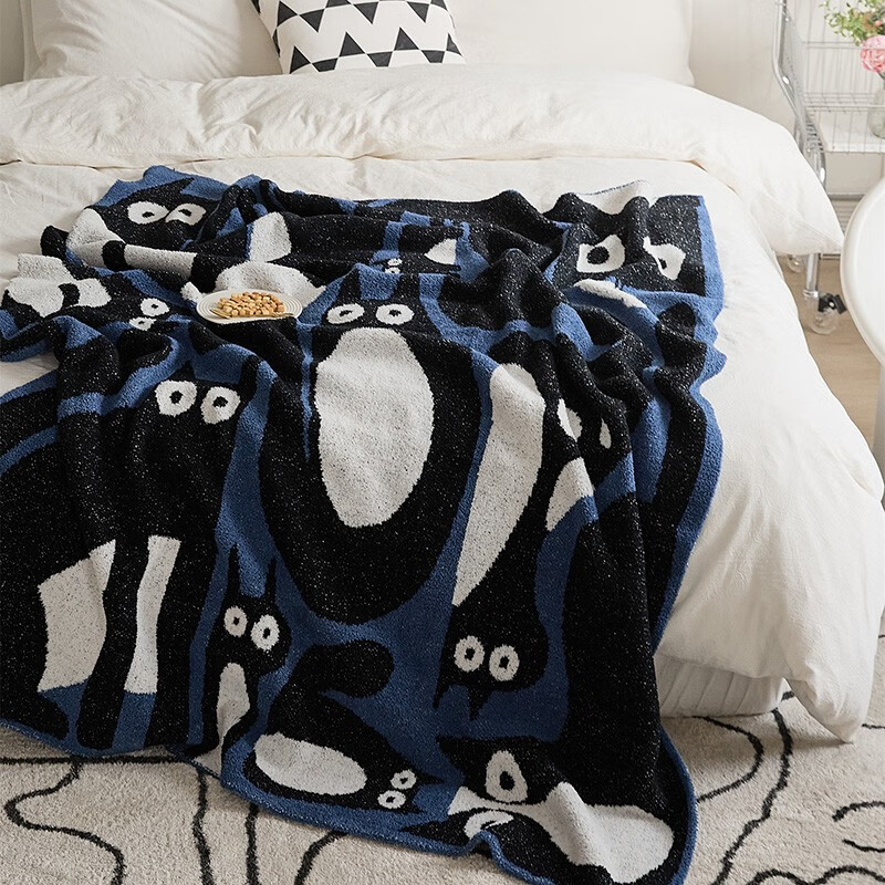 可爱猫咪】秋冬加厚半边绒盖毯沙发休闲绒毯办公室空调毯 弯月猫-惊呆