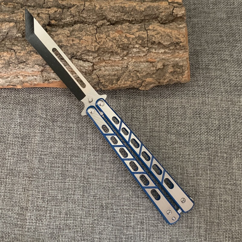 csgo未开刃蝴蝶甩手训练刀折叠刀初学者练习刀花式神器 蓝线斩