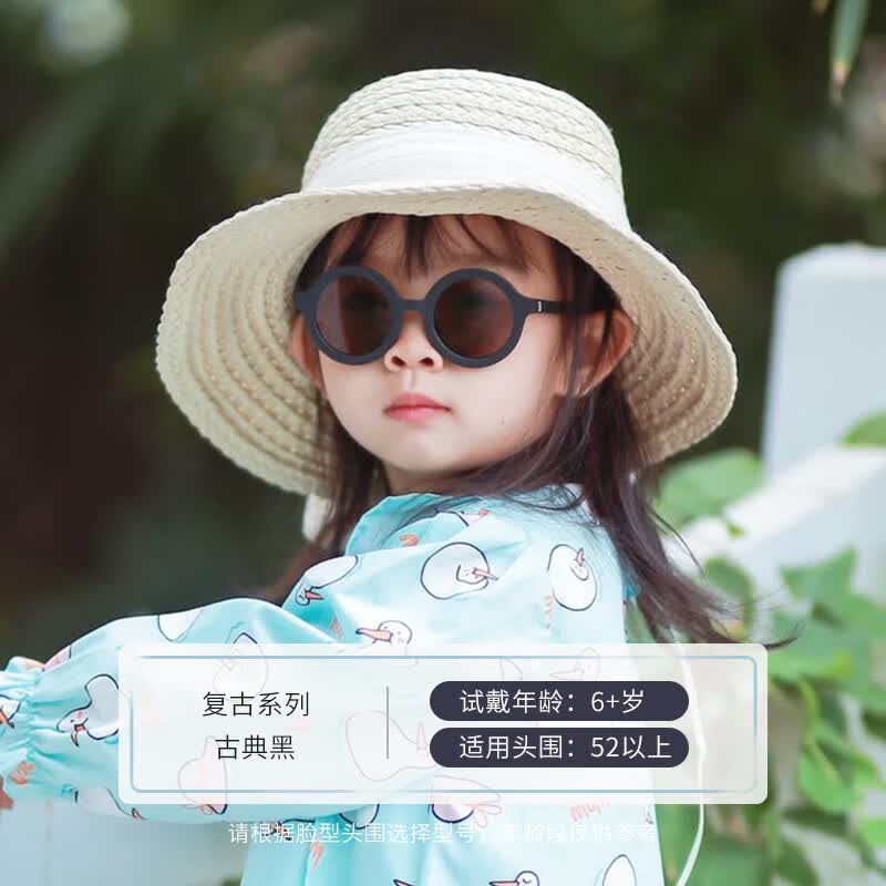 babiators 儿童太阳镜男女儿童眼镜复古方框儿童潮墨镜亮黑色宝宝婴儿防晒 Euro round复古系列 古典黑 3-5岁
