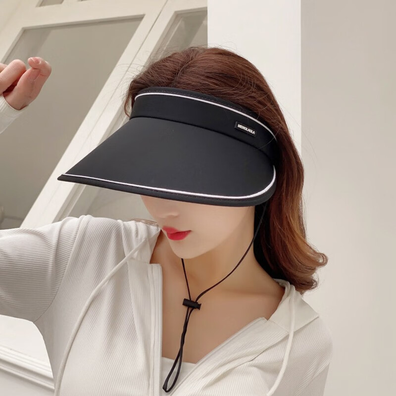 达芬奇密码纯色女士大帽檐防晒空顶帽 户外遮脸骑车防晒帽 黑色