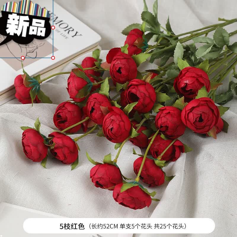 餐桌上放的装饰花卉仿真花加花瓶摆花高端玫瑰花束假桌花摆设 红色5支