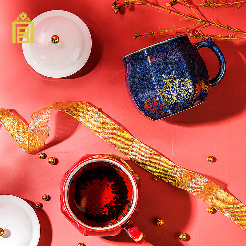 文创福山寿海彩瓷杯办公室茶杯咖啡杯创意水杯yz生日礼物男故宫博物院