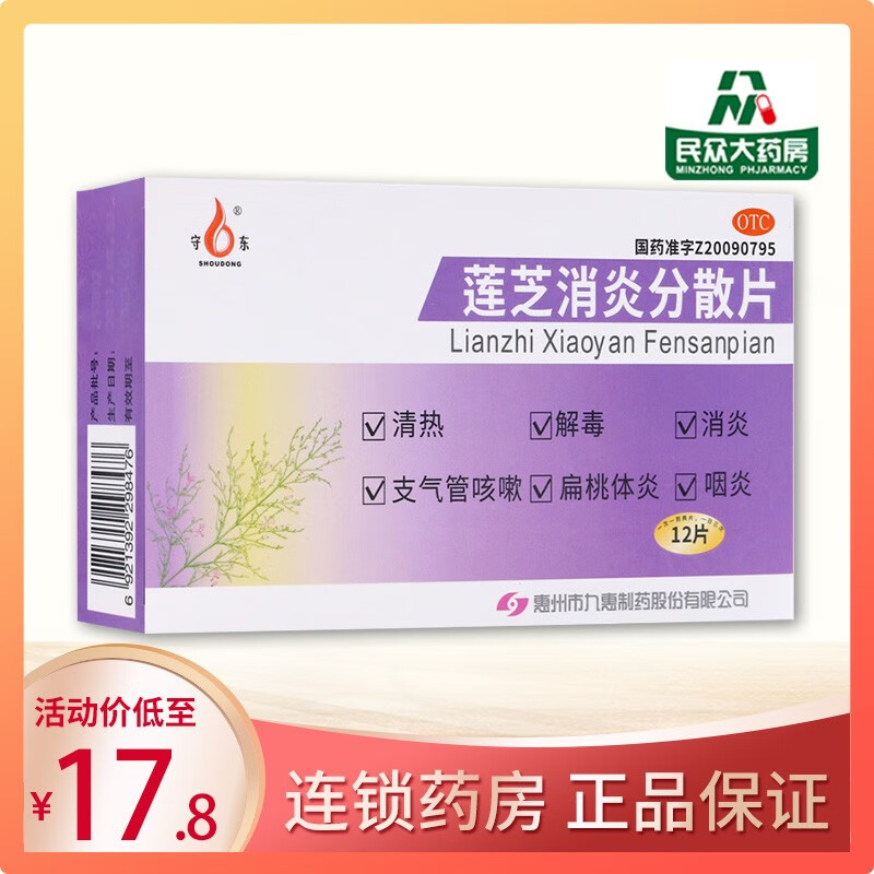 守东 莲芝消炎分散片0.65g*12片清热解毒支气管咳嗽扁桃体炎