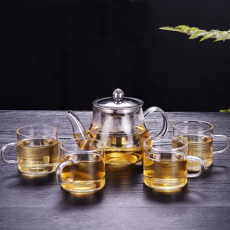 禾艾苏（heisou）耐热玻璃茶壶大容量家用办公待客泡茶壶不锈钢过滤内胆功夫茶具 葫芦壶450ml+4个杯子
