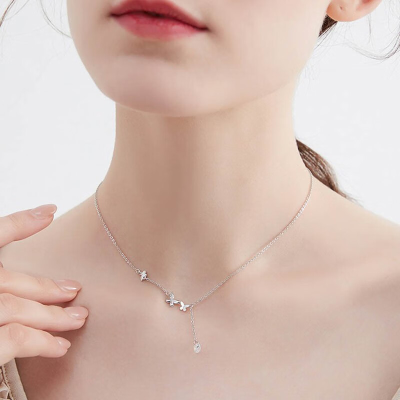 法蔻(farcoko)925银蝴蝶项链女小花颈链日韩风锁骨链生日礼物送女友 蝴蝶项链(白金色可刻字) 精美礼盒+免费刻字