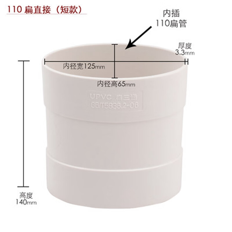 管pvc圆变扁排水管三通马桶座坐便器直接管道配件异径的 110扁直接短