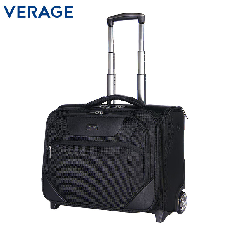 维丽杰（verage）拉杆行李箱轻便小型高级感商务牛津帆布箱子空姐登机箱机长旅行箱 黑色 18.5英寸