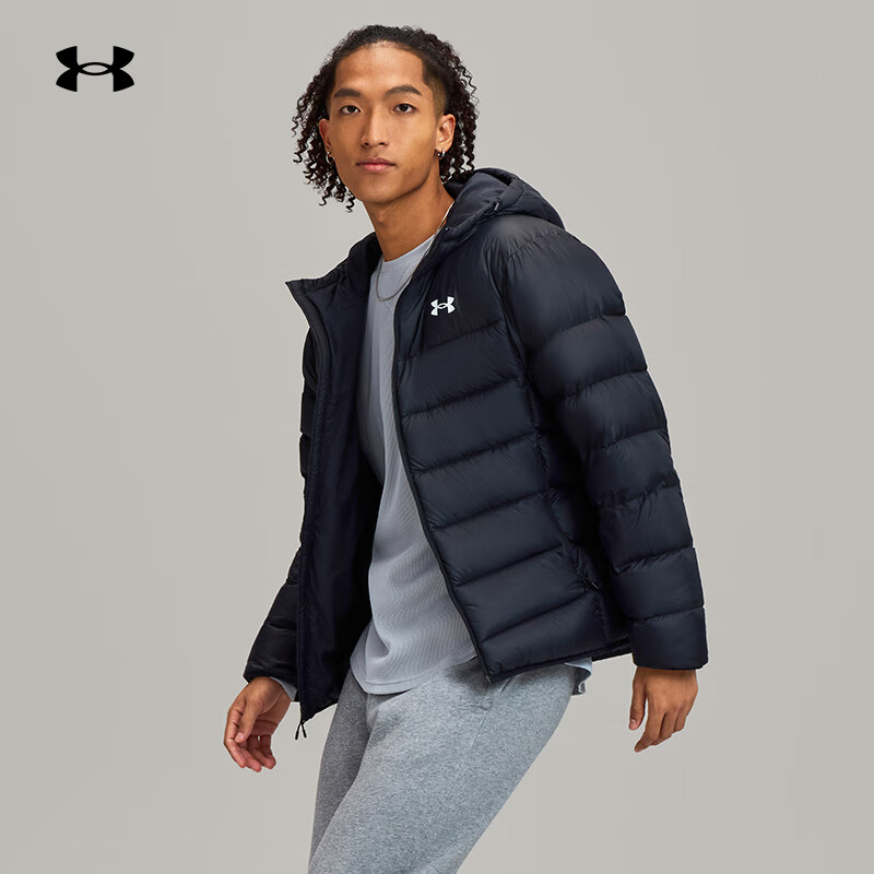 安德玛（UNDERARMOUR）UA Core Down男子连帽训练运动短款鸭绒羽绒服6001970 黑色001 L