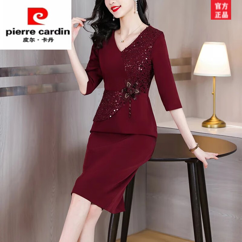 皮尔卡丹高端喜婆婆婚宴装晚礼服裙高贵年轻小个子妈妈婚礼服时尚洋气