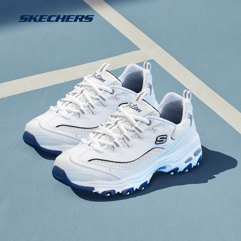 Skechers斯凯奇女鞋小白鞋运动鞋休闲百搭老爹鞋女厚底增高熊猫鞋 海军蓝/WNV 37.5