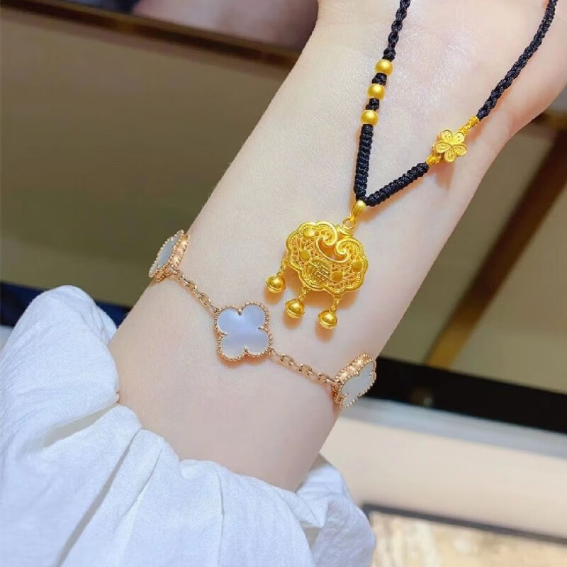 yinxiangrong老凤凰金锁黄金平安锁足金吊坠女长命锁福锁生日礼物母亲