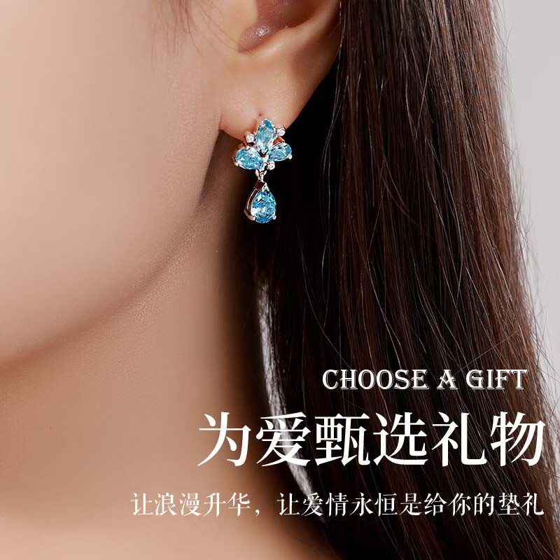 NKDIAMOND托帕石耳钉蓝宝石天然瑞士耳坠耳环吊坠女士送女友母亲节礼物项链 耳坠(瑞士蓝托帕石)