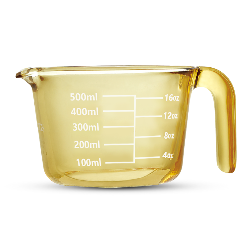 康宁（VISIONS） 琥珀色耐热带刻度玻璃杯量杯 家用儿童早餐牛奶杯奶茶杯烘培量杯啤酒杯 500ML琥珀色量杯10043367415752