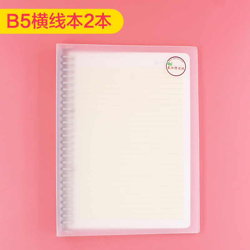 CJP活页本笔记本记事本长江清新英语错题A5网格本B5活页纸外壳可拆卸线圈方格夹26孔扣环高中大学生用 2本-B5活页夹-横线款（60张纸）