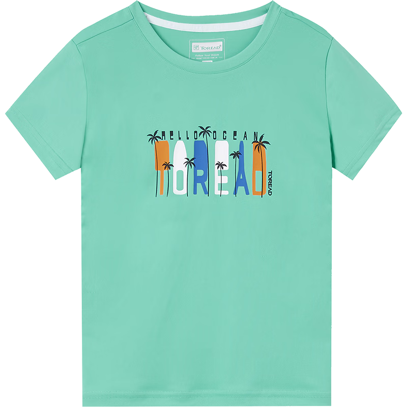 TOREAD kids探路者儿童T恤男女春夏超轻速干干爽透气半袖打底衫t恤短袖 氢湖绿QAJJBL83231 130