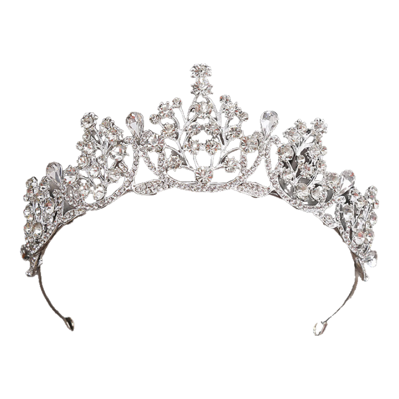 忆爱女孩皇冠头饰公主水钻头箍模特走秀小孩演出王冠儿童生日盘发饰品 银+白钻