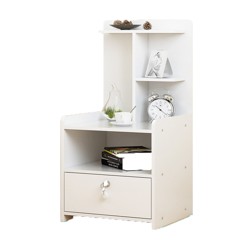 古达 简约现代床头柜简易带锁收纳小柜子储物柜北欧卧室小型床边柜 暖牙白-三抽带锁【35*35*60cm】 组装