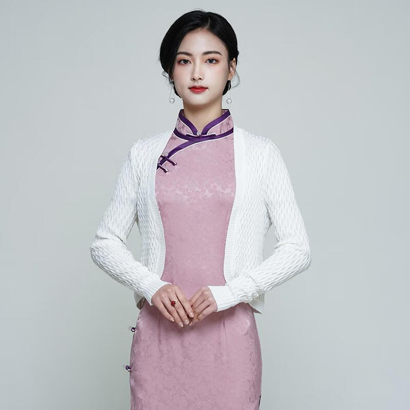 凝艋春秋旗袍外披开衫女士搭配祺袍批肩旗袍披肩外搭春秋小外套 白色