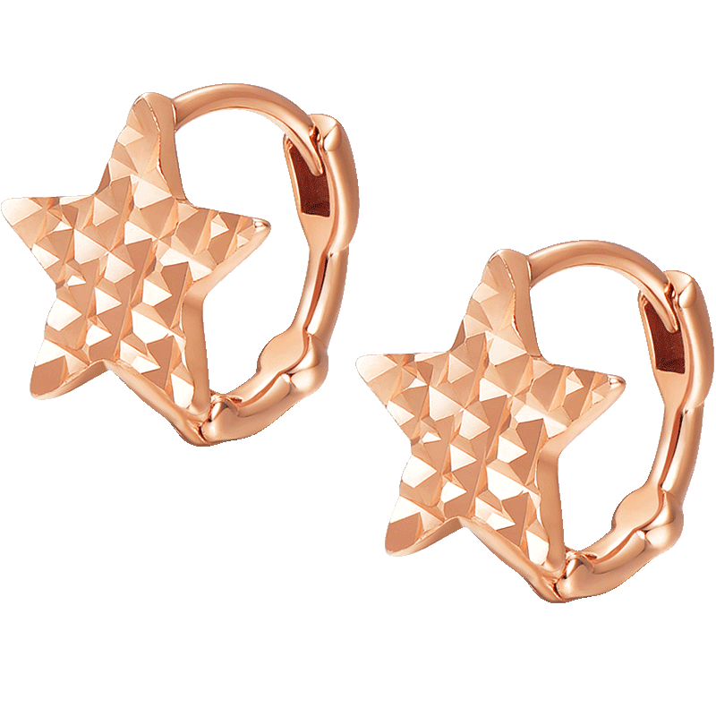 明牌珠宝新年礼物 18K金彩金玫瑰金耳饰星星耳圈送礼女CSH0302定价 18K金耳饰 约1.16-1.22克