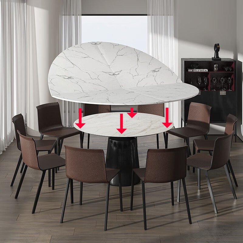 施富娜折叠圆桌面板4分台家用大桌面家庭饭桌餐桌子带转盘大圆台酒店桌 大理石纹（对折桌面） 1.6米桌面 1.0米转盘 塑料导轨