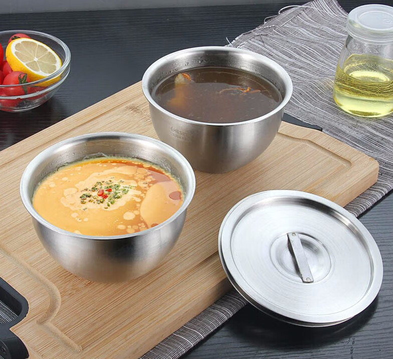 304不锈钢碗带盖家用隔水炖碗韩式小碗加厚实心蒸蛋蒸饭碗汤碗 12CM 碗+盖