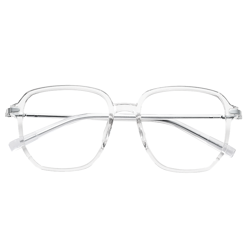 JingPro 镜邦 大框近视眼镜平光防蓝光护目镜透明框男女通用可配度数透明银