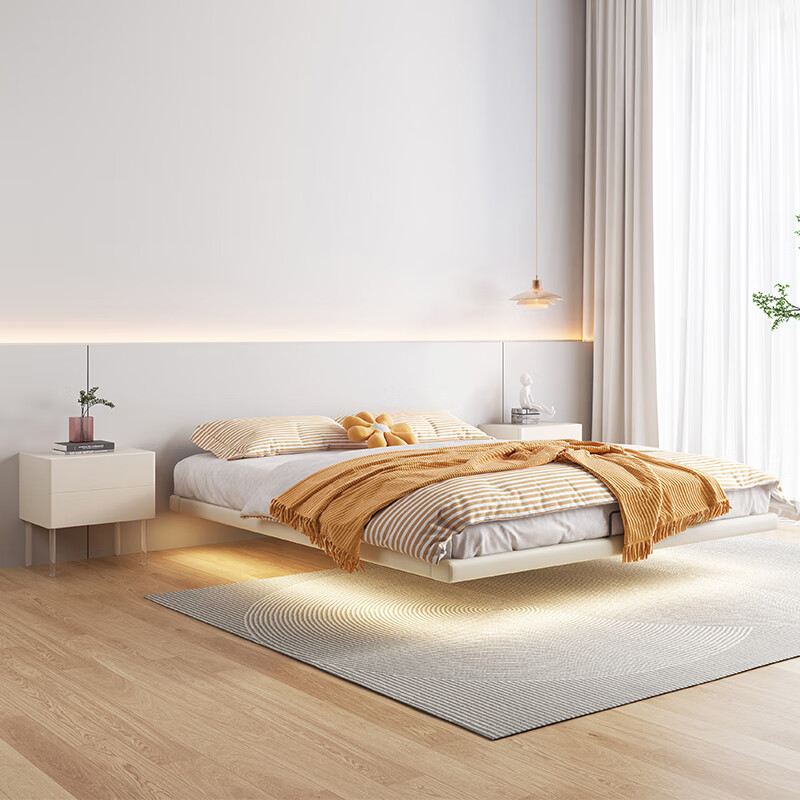 楠月茜床 悬浮床 北欧风现代简约软包床轻奢风格科技布床网红奶油风主