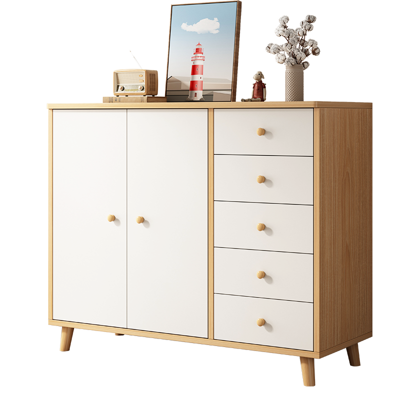 幻狐电视柜现代简约地式高柜北欧客厅储物柜实木桌腿小户型电视机墙背景边柜子 两门五斗款120*38*89CM