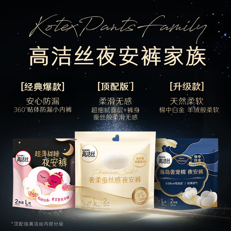 高洁丝【顶配柔软】蚕丝感夜安裤L号8条100-140斤裤型卫生巾安睡裤自营